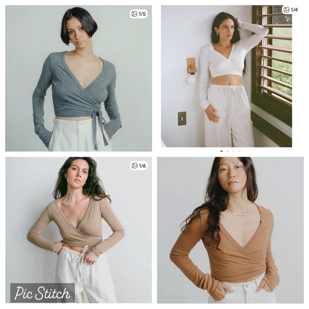 ISO: OZMA dance wrap top in tea, terracotta, natural, heather charcoal